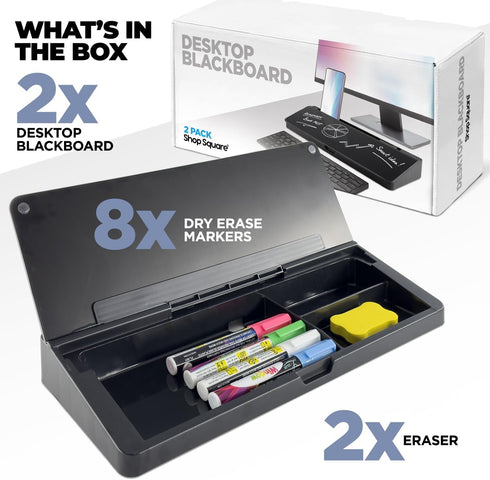 Desktop Whiteboard - Glass Dry Erase White Board, Desk Computer Buddy, 2 Pack with Phone & Tablet Slot, Black