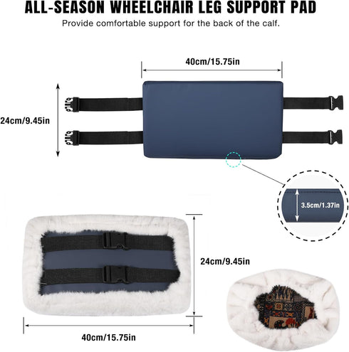 Vizava 16" Set, Wheelchair Leg Rest Support Pad with Removable Faux Sheepskin Cover, All-Season Leg Rest Cushion