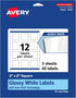 Avery Square Labels - Sure Feed Technology, 2" x 2", 60 Glossy White Labels (36475)