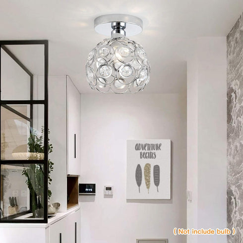 Zevnico Closet Silver Mini Chandelier Light Fixture, Crystal Ceiling Light, Semi Flush Mount Hallway Lights, Small
