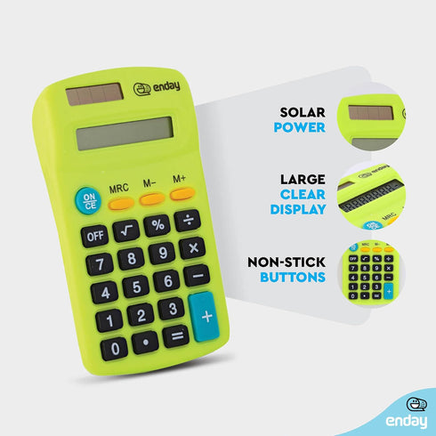 Pocket Size Calculator 8 Digit, Dual Power, Large LCD Display, School Student Desktop Accounting (Pack of 6) - Emraw