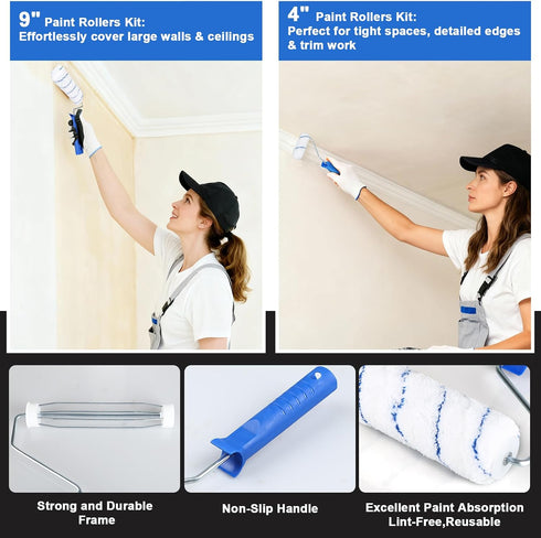 30PCS Pole-2 4 12",House Set Paint Roller Kit with Extension to FT,Wall Painting Supplies with Paint Edger Roller Brush