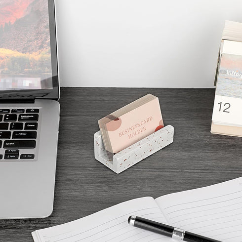 Hipiwe Terrazzo Business Card Holder for Desk, Concrete Display Stand for Women Men Office Organizer