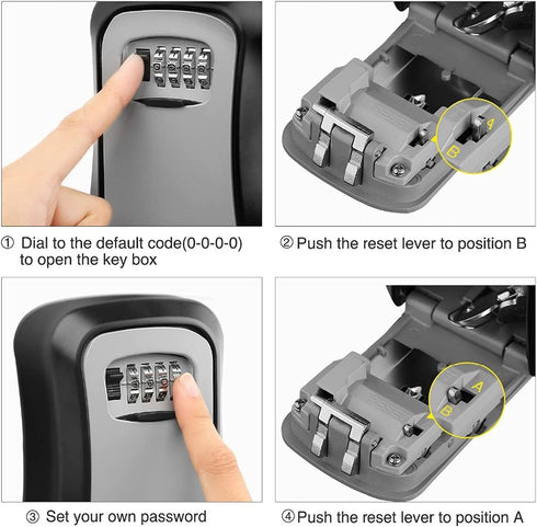 Key Lock Box, Resettable 4 Digit Combination Spare Key Safe, Weatherproof Key Storage Lock Box for Home, Office