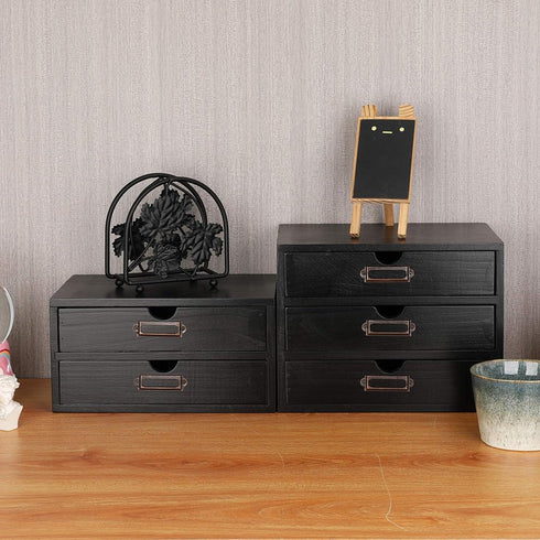 Wooden Storage Box Rustic Desktop Organizer with 2 Drawers, Office Desk Accessories Shelf, Small Craft Storage