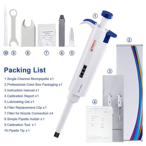 FOUR E'S SCIENTIFIC 1ml Single-Channel Pipettor, Adjustable Variable Volume 100-1000ul for Laboratory