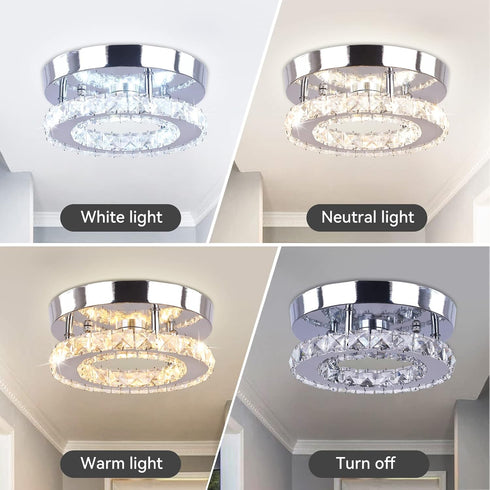 Modern Mini Led Crystal Chandelier Semi Flush Mount Crystal Pendant Ceiling Light for Bedrooms Dinning Rooms Hallway