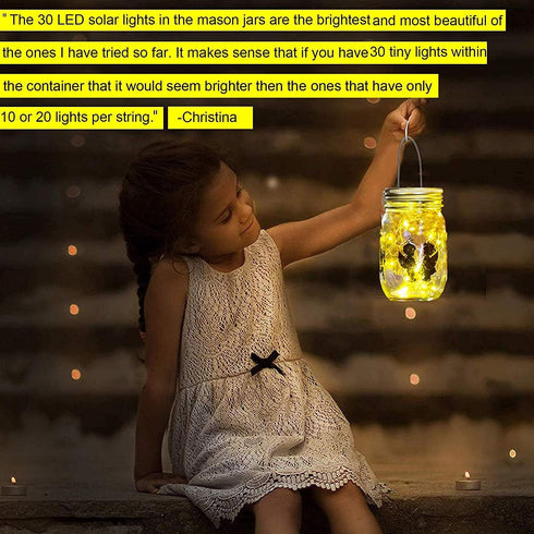 12 Pack 30 Solar Mason Jar Lid Lights - LED Firefly Fairy String Lights, Waterproof Outdoor Solar Lights with Hangers