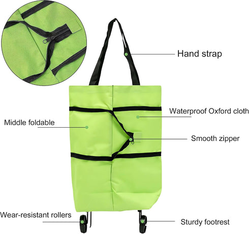 CATPAN Foldable Shopping Cart with Wheels:Portable Shopping Bag with Wheels,Grocery Cart on Wheels Foldable,Collapsible