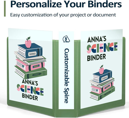 Sooez Aqua Blue 3 Inch 3 Ring Binder, D-Ring Large Binder Holds 300 Sheets, Customizable Clear View Cover