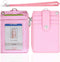 HASFINE ID Badge Holder with Lanyard, 2 Sided 5 Card Slots Wallet with PU Leather Zipper Pocket, Pink