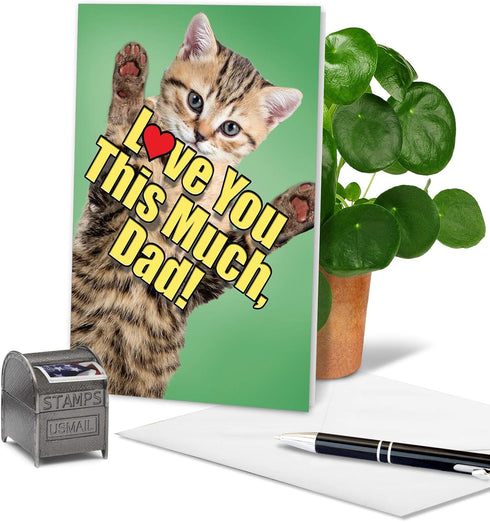 NobleWorks Funny Animal Birthday Card with Envelope, Cute Cat Love You This Much Dad, 1 Card C6610HBFG