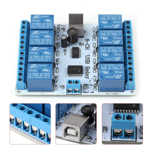 8CH 12V USB Relay Module Controller FTDI chip Type B USB Relay Board for Automation Robotics