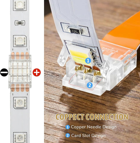 Psiriol 10 4Pin 10mm, 4 5050 Pcs RGB LED Connectors Unwired Gapless LED Tape Light Connector, Strip to Strip RGB