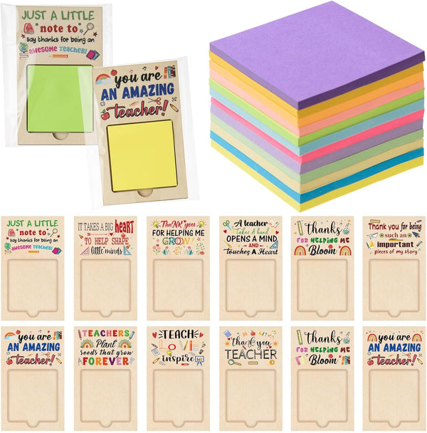 MixTeach 72 Pcs Teacher Appreciation Gifts - Wooden Sticky Notes Pads Holder with Inspirational Back to School