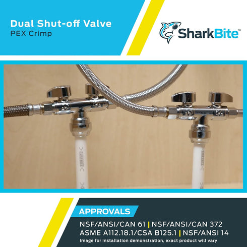 SharkBite Crimp Dual Shut Off Valve, Push to Connect Brass Plumbing Fitting, PEX, PE-RT