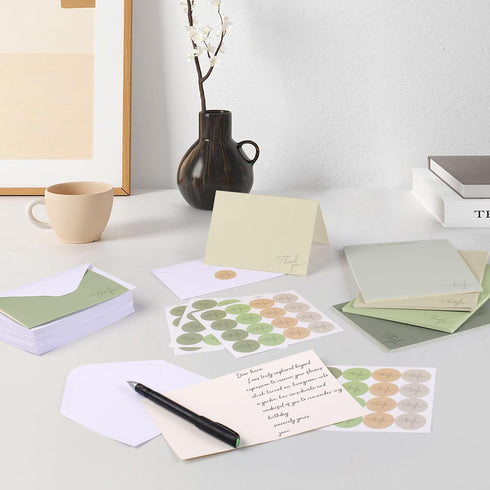AZUREAL 52P, 3.5x5 Set Thank You Cards with Envelopes In Thank You Notes with Envelopes and Matching Stickers, Blank