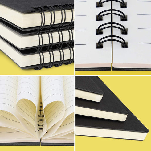 EUSOAR Spiral Lined Notebook - B5, 3 Packs, 120 Pages, Black Hardcover Ruled Travel Writing Journal