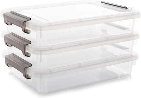 Citylife 3 PCS Clear Plastic Storage Bins with Latching Lids, Stackable Containers for Organizing A4 Paper, Photo,