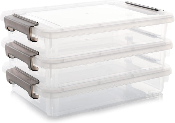 Citylife 3 PCS Clear Plastic Storage Bins with Latching Lids, Stackable Containers for Organizing A4 Paper, Photo,