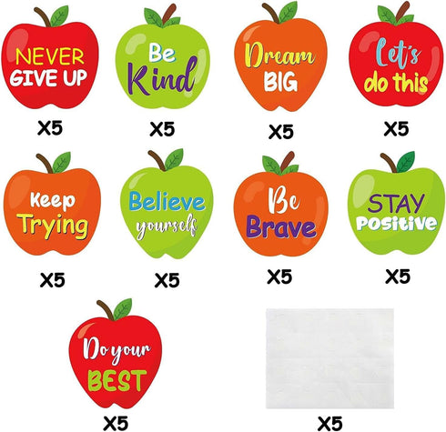 BeYumi 45 Pcs Apples Positive Sayings Accents Cutouts for Classroom Bulletin Board Decoration, Motivational Quotes