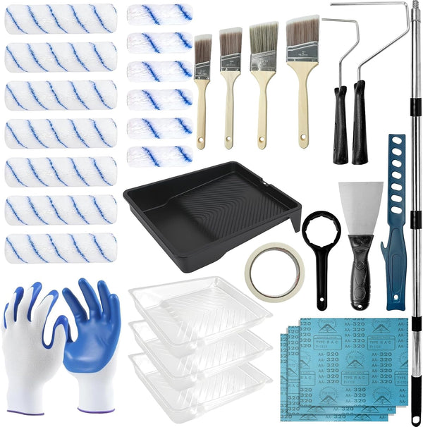 Paint Roller Kit with 4.5 FT Extension Pole 31PCS Wall Painting Kit
