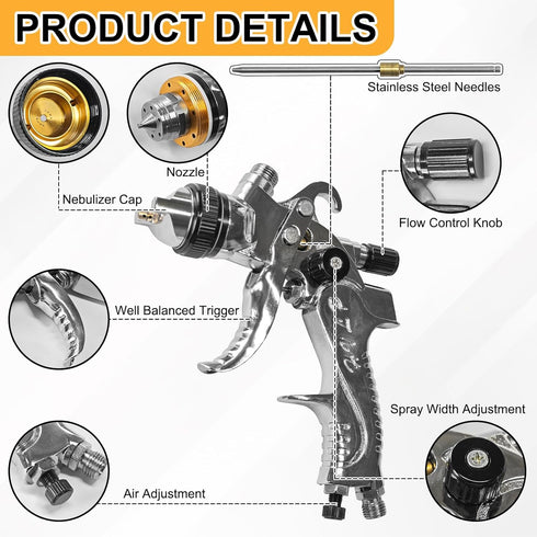 HCDDQP 1.4/1.7/2.0/2.5mm 4 Nozzles 10Pcs 650ML HVLP Paint Spray Gun Kit with & Air Compressor Regulator, Disposable