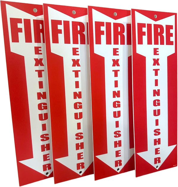 (4 Pack) Fire Extinguisher Signs, 80 mil Thick Plastic for Business Office or Warehouse