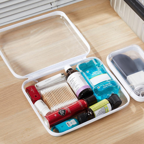 4PCS Large Clear Hard Shell Zipper Case, Makeup Organizer & Toy Storage Bag for Lego Bricks, Diaper Pouches, Cosmetic