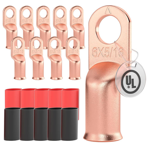 AIRIC 10 PCS UL Listed 6 AWG - 5/16" Battery Cable Lugs,
