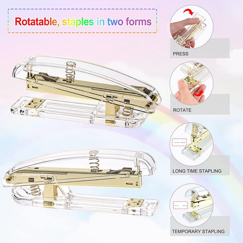 EOOUT Gold Office Supplies Set, Acrylic Stapler, Tape Holder, Phone Holder, Scissors, Binder Clips, Ruler, and More