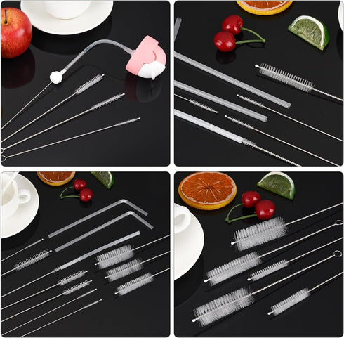 10Pcs Silver Long Straw Brush, Nylon Pipe Tube Cleaner 8-inch Set, Long Straw Brush for Sippy Cup Cleaning