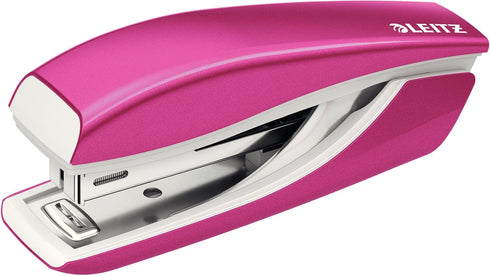 Leitz Mini Stapler, 10 Sheet Capacity, Ergonomic Metal Body, includes Staples, Metallic Pink