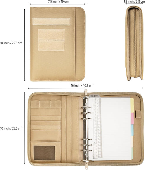 Tactical Padfolio Ring Binder with Zippered, Refillable Planner Binder, Tactical Portfolio Organizer for A5 Folder