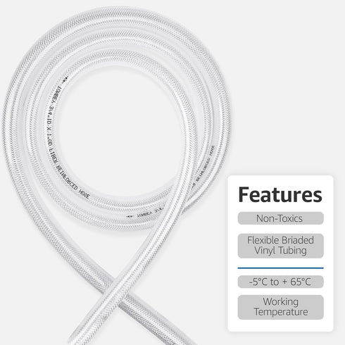 1/2" ID x 25 Ft High Pressure Clear Flexible PVC Tube, Heavy Duty Braided Plastic Vinyl Tubing for Industrial Use