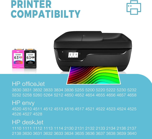 HP 63 63XL Replacement Ink Cartridge Combo Pack for HP Printer Ink 63 for Envy 4520 Officejet 3830