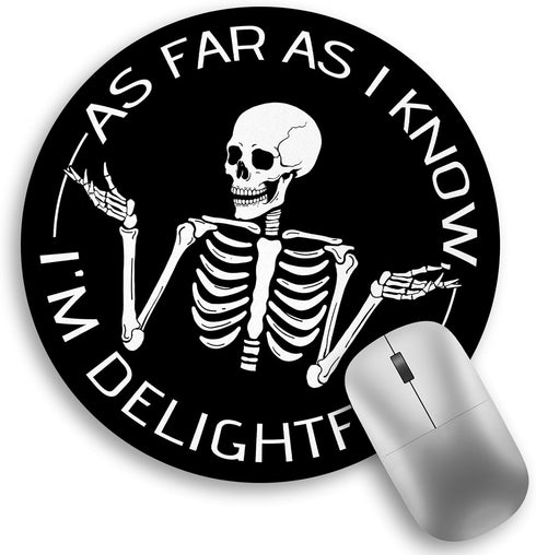Skeleton Round Mouse Pad, Black Funny Small Mousepad for Wireless Mouse, 8.6 x 8.6 Inch Gaming Mouse Mat
