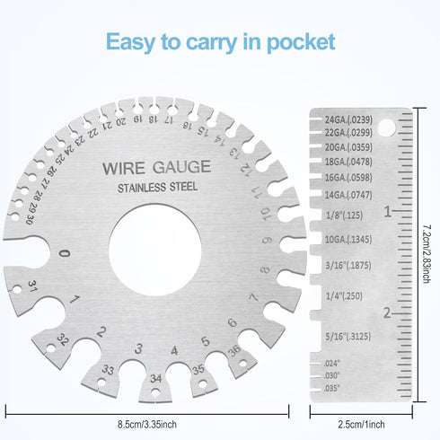 2Pcs Metal Gauge Thickness Tool, Wire Gauges Size for Welding, Highly Accurate Wire Gauge Measuring, Standard Dual-Sided Round Wire Sheet Gage and Thickness Gauge for Wire Welding