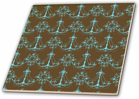 3dRose Chic Blue and Brown Chandeliers 8 Inch Ceramic Tile