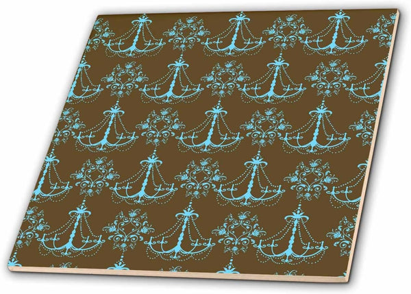 3dRose Chic Blue and Brown Chandeliers 8 Inch Ceramic Tile
