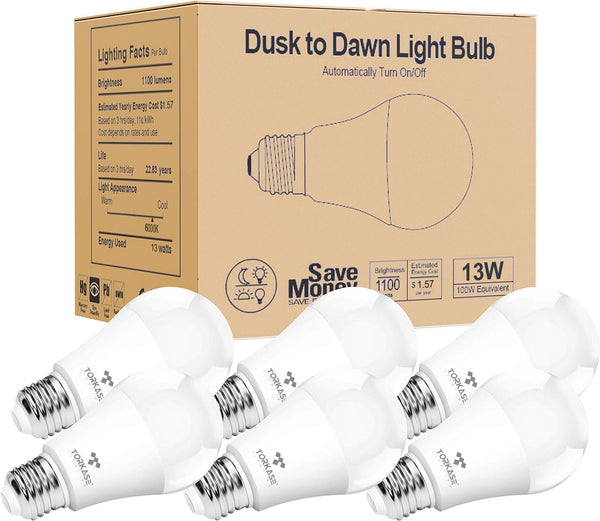 Torkase Outdoor Dusk to Dawn Light Bulbs, Smart Sensor LED Lighting Bulb