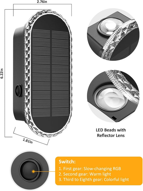 8 2 Solar Fence Lights Outdoor, Warm White & RGB Modes Solar Wall Lights Outdoor Waterproof, Up&Down Dual-Head Outdoor