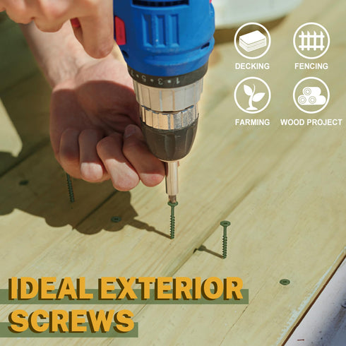 LIONMAX 3 Inch Deck Screws #10 x 3", 100 PCS, Rust Resistant, Exterior Epoxy Coated, T25 Star Bit Included, Green