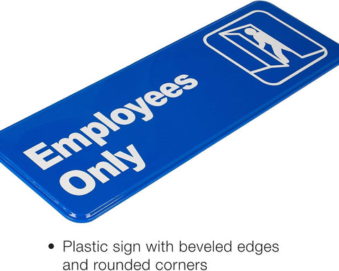 Excello Global Products Employees Only Sign: Informative Plastic Sign with Symbols 9"x3", Pack of 3