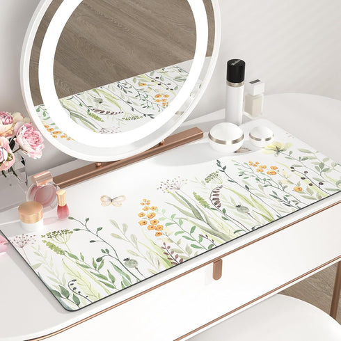QIYI Large Mouse Pad for Desk, Floral Computer Desk Mat for Keyboard and Mouse, Non-Slip Rubber Base, Waterproof