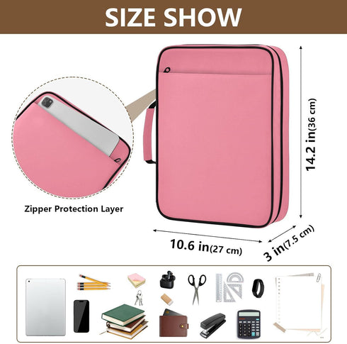 Wfrish Handle,1.25 Inch 3 500 6 Salmon Pink Zipper Binder Bag with Ring O-Ring Sheet Capacity Tab Expanding File Folder