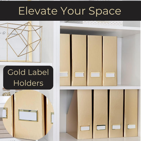 Gold Magazine File Holder - Set of 4 Gold Office Organizers, File Folder Holder Magazine Boxes for Office