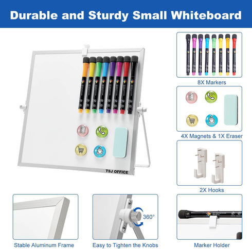Small Magnetic Desktop White Board, 12 x 12 Inches Mini Portable Dry Erase Board for Office and School