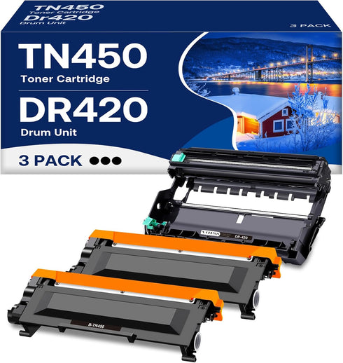 TN450 Toner Cartridge DR420 Drum Unit, Replacement for Brother TN450 TN-450, 2 Toner + 1 Drum, 3 Pack