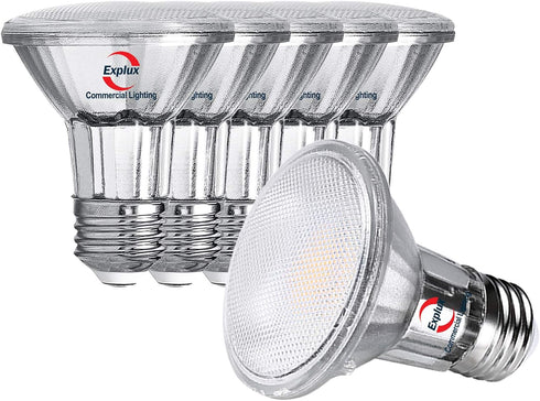 Explux Commercial-grade LED PAR20 Flood Light Bulbs, 60W Equivalent, 600 Lumens, 6-Pack.